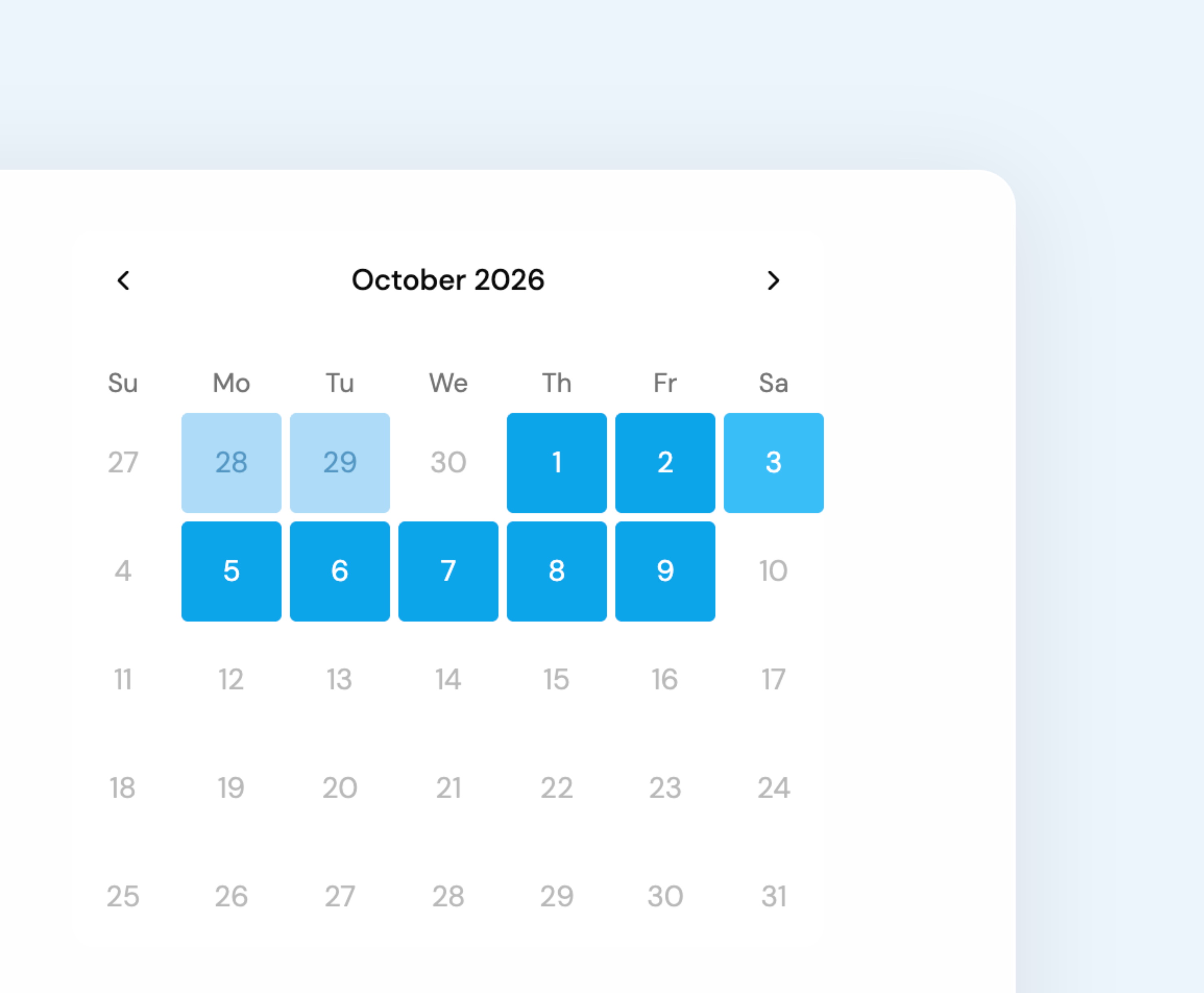 A candidate's booking calendar, with the open interview days highlighted